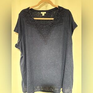 WestPoint Plus Size 3X Dark Navy Blue Short Sleeve Lace V Neck
